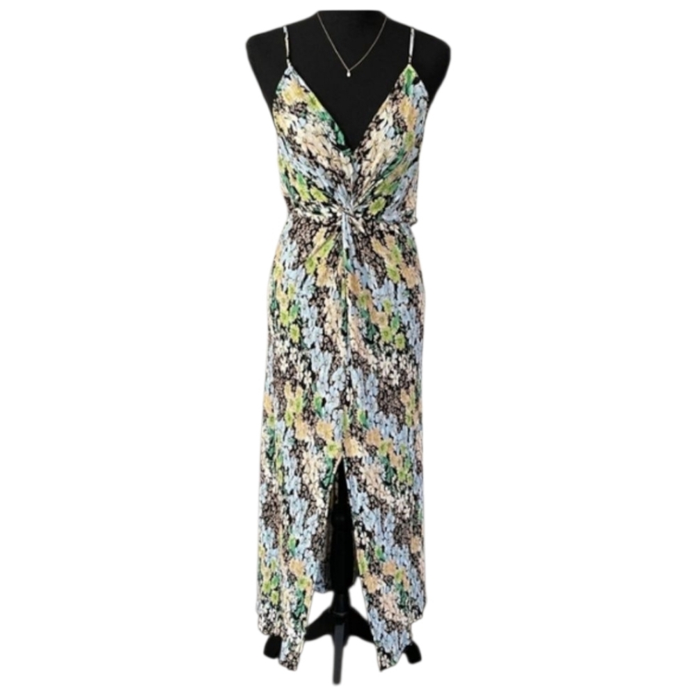 Mango Solis Floral Crinkle Midi Dress Large 8/10 Boho Cottagecore Resort Chic